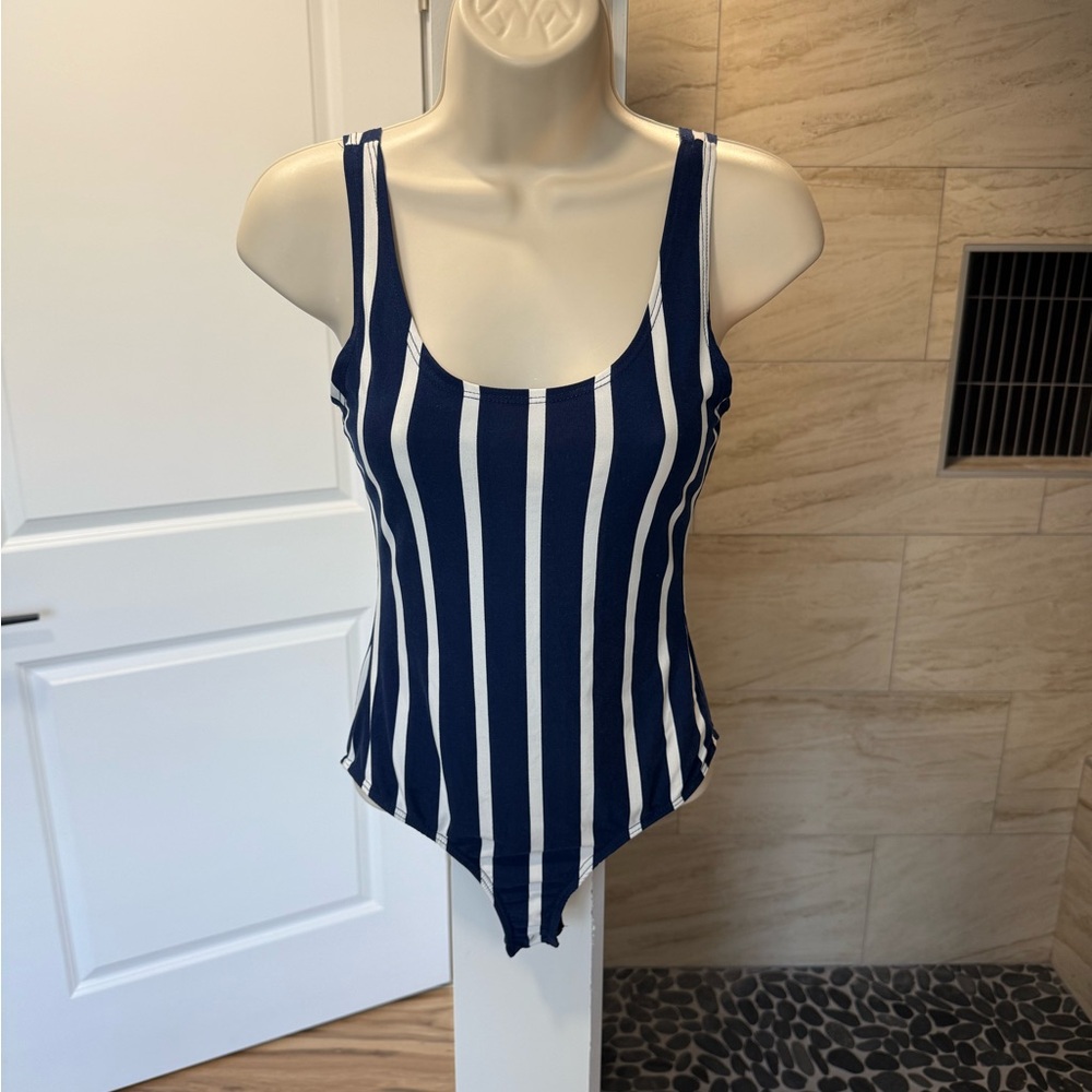 Charlotte Russe Navy and White Striped Top bodysuit